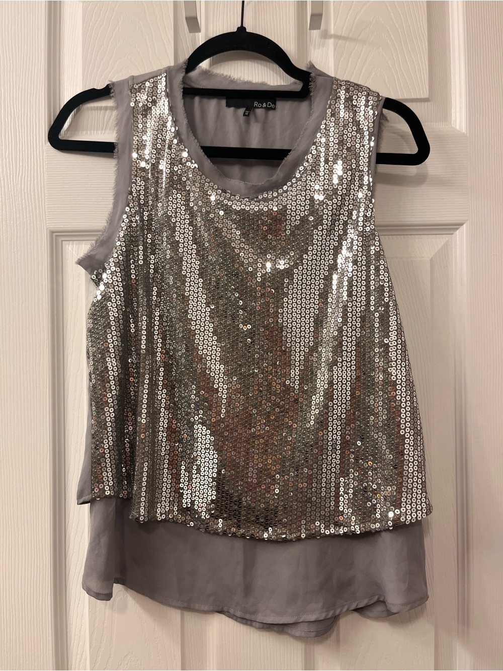 Ro & De Silver Sequin Sleeveless Layered Camisole